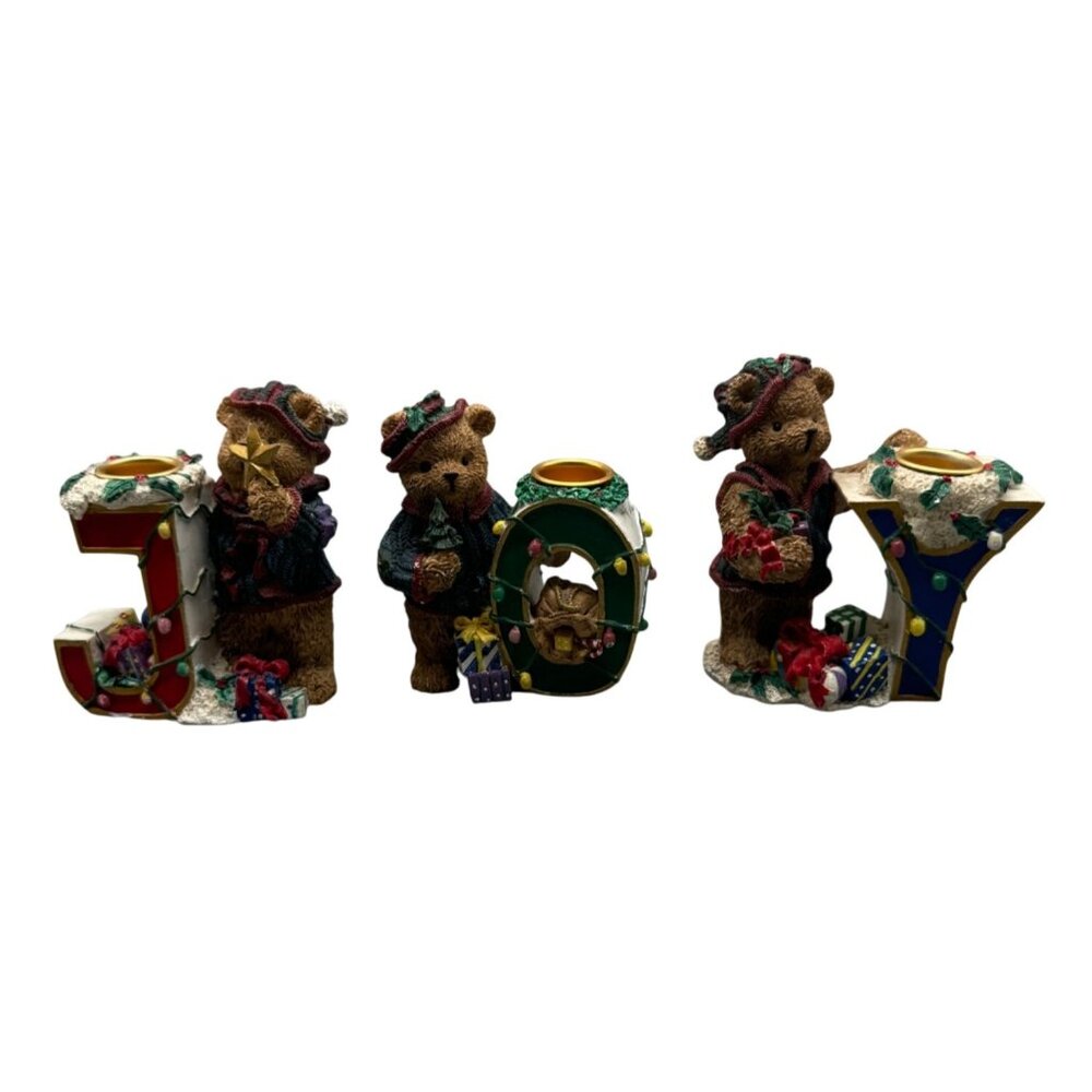 Vintage Christmas Bear Figurine Candle Holders Set Of 3 - 5" Tall READ